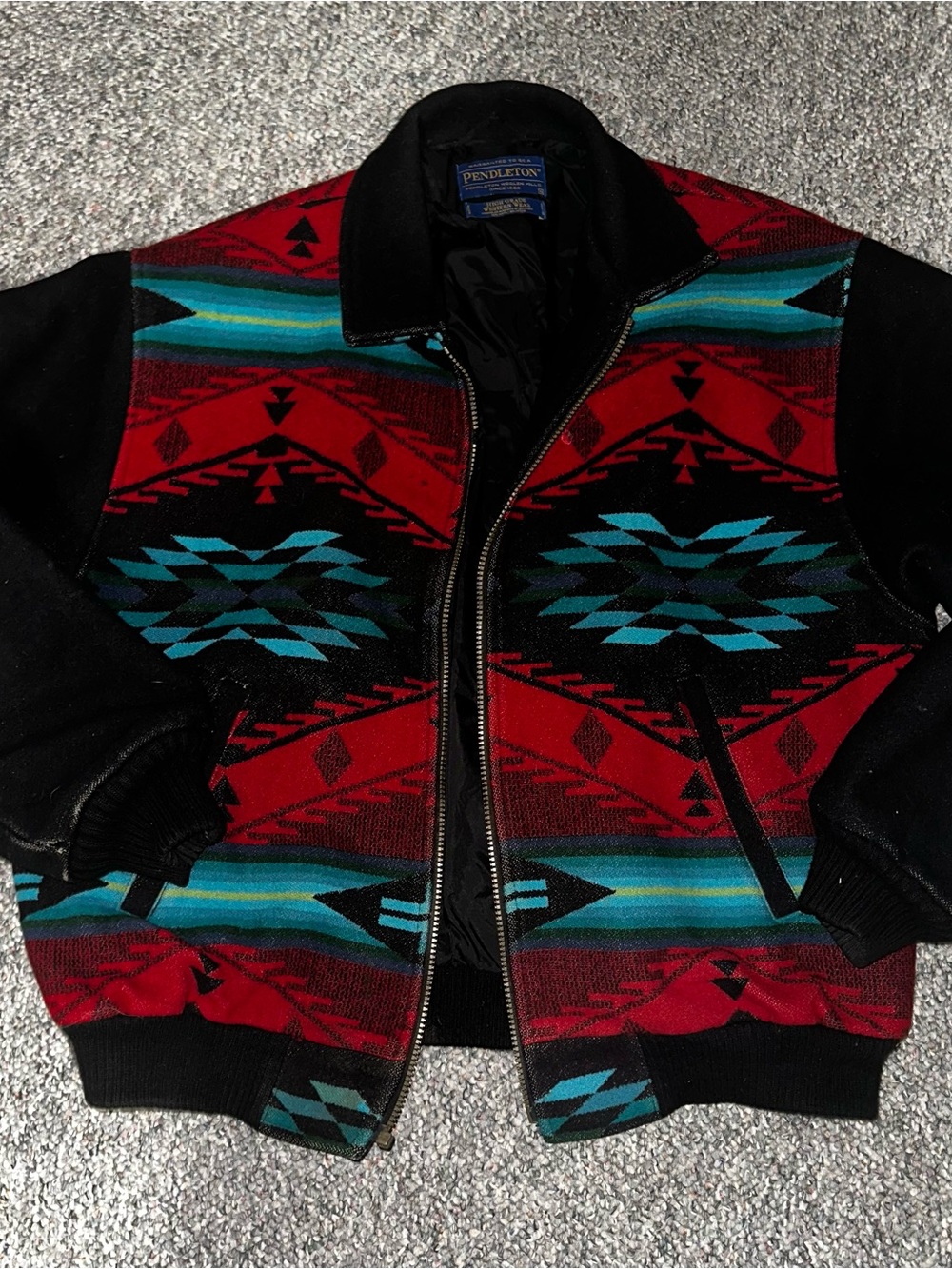 Pendleton Red & Turquoise Southwest Pattern Bomber Jacket